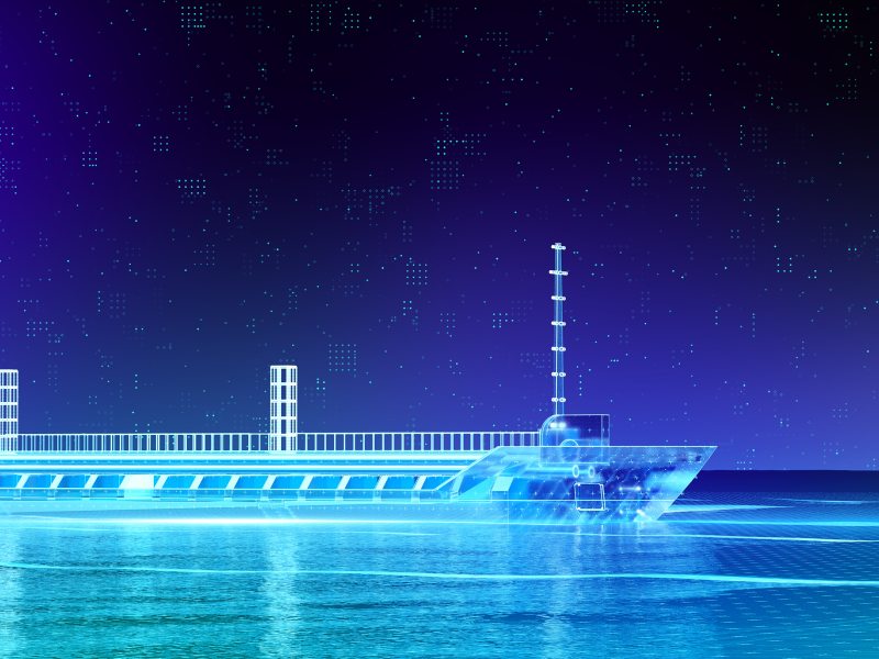 Großes Containerschiff fährt im futuristischen Design